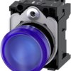 Kontrolka, SIRIUS ACT 3SU11 24V ac/dc Niebieski Siemens LED średnica wycięcia 22 mm Montaż na panelu Śruba, IP69, IP66,
