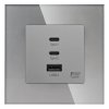 Ładowarka USB A + 2xC 65W GaN grafitowa podtynkowa z ramką szklaną - TAWOIA Glass
