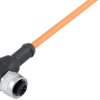 Sensor actuator cable, M12-cable socket, angled to open end, 3 pole, 2 m, PUR, orange, 4 A, 77 3434 0000 80003-0200