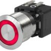 Vandal-proof pushbutton switch, 2 pole, silver, illuminated  (red), 12 A/250 V, mounting Ø 19.1 mm, IP65, 1241.6824.1121000
