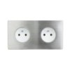 Gniazdko Elektryczne Białe Podwójne Ramka Stal Szczotkowana Gn-Ss02b