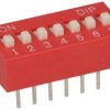 Przełącznik; DIP switch; 7 torów; DIPS7CD; czerwony; przewlekany (THT); h=5,5 + suwak 1,1mm; 25mA; 24V DC; biały; KLS; RoHS