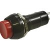 Przełącznik; przyciskowy; PS11BRD; OFF-(ON); czerwony; bez podświetlenia; do lutowania; 2 pozycje; 1A; 125V AC; 12mm; 29mm; Nini