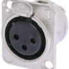 XLR panel socket, 3 pole, silver-plated, 2.5 mm², AWG 14, metal, NC3FD-L-1