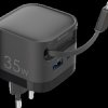 264894 USB charger, 35 W, 1x USB-C, 1x USB-A, USB-C cable, GaN, black