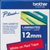 TZE-435 Laminated labelling tape, white on red, 12 mm