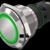 Vandal-proof pushbutton, silver, illuminated  (green), mounting Ø 22 mm, IP65/IP67, 82-6152.1133