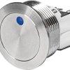 Vandal-proof pushbutton, 1 pole, silver, illuminated  (blue), 100 mA/30 VDC, mounting Ø 30 mm, 30.1 mm, IP66/IP67, 3-147-573