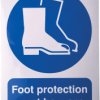 Znak nakazu, Winyl, Biały, Foot Protection Must Be Worn-Tekst Angielski, szt. 1, Tak Etykieta