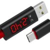 Przewód USB - USB typ C w oplocie nylonowym czerwony z woltomierzem i amperomierzem