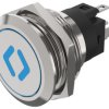 Podświetlany łącznik przyciskowy Chwilowy SPDT średnica wycięcia 22.3mm, montaż panelowy EAO