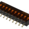 Przełącznik DIP 10-pozycyjny SPST SMD 100 mA przy 50 V DC (liniowy), 25 mA przy 24 V DC (impulsowy) -20 → +70°C
