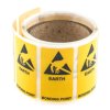 Etykieta ESD Żółty opis Antyelektrostatyczny tekst Earth Bonding Point Etykieta