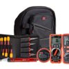 Zestaw multimetrów RS PRO Plecak, Nożyki, Multimetr Cyfrowy, Termometr Na Podczerwień, Tester Izolacji, Szczypce,