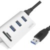 LogiLink CR0045 USB-Hub 3 Porty USB-A USB 3.0 5 GBit/s aluminiowa obudowa, wbudowany czytnik kart pamięci SD srebrny CR0
