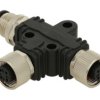 Trójnik 1 wtyk / 2 gniazda; KLS15-M12A-Y7-04; M12-4p; 3 tory; proste; kątowe 90°; czarny; IP67; 4A; 250V; KLS; RoHS