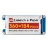Waveshare 2.66inch e-Paper Module (G), 360x184, Red/Yellow/Black/White, SPI Interface