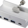 Renkforce RF-6690354 USB-Hub 3+1 Port USB-A, USB-C® USB 3.1 Gen1 5 GBit/s aluminiowa obudowa srebrny RF-ACHB-350