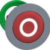Pushbutton, labeled O, unlit, groping, waistband round, red, front ring light gray, mounting Ø 30.5 mm, ZB5FA432C0