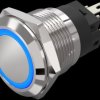 Vandal-proof pushbutton, silver, illuminated  (blue), mounting Ø 19 mm, IP65/IP67, 82-5551.1123