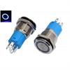 Przełącznik okrągły wandaloodporny PBS-33B metalowy 19mm podświetlany ring niebieski styki NO-NC
