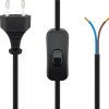 Kabel zasilający Euro z otwartymi końcówkami i z wyłącznikiem 1,5m czarny 51350