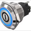 Vandal-proof pushbutton, silver, illuminated  (blue), mounting Ø 22 mm, IP65/IP67, 82-6151.1124.B001