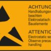 Warning sign, ESD logo with warning notice, (L x W) 18 x 37 mm, plastic, 083.95-9-18X37-A/10
