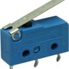 Subminiature snap-action switch, On-On, PCB connection, hinge lever, 0.5 N, 6 (2) A/250 VAC, IP40, 1050.7202