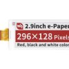 Waveshare 2.9inch E-Paper (B) E-Ink Raw Display, 296×128, Red / Black / White, SPI, without PCB