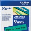 TZE-721 Laminated labelling tape, black on green, 9 mm
