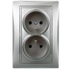 DOMO Gniazdo podwójne kompletne ochrona styków śrubowe 16A 250V srebrny 011260143 24856