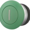 Mushroom pushbutton, unlit, groping, waistband round, green, front ring silver gray, mounting Ø 22.5 mm, 216722