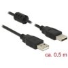 Delock 84888 USB 2.0 Cable Type-A Male to Male 0.5m Black with Ferrite Core