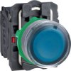 Pushbutton, for universal LED, illuminable, 1 Form A (N/O) + 1 Form B (N/C), waistband round, blue, front ring light gray, mount