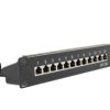Patch panel RACK 10 cali kat.5e 12p FTP z półką 1U czarny NEKU
