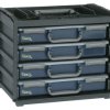 Skrzynka z przegródkami l. przedziałów: 64 szerokość: 376mm wysokość: 310mm głębokość: 265mm PC, PP Czarny, szary
