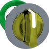 Toggle switch, 3 positions, illuminable, latching, waistband round, yellow, front ring gray, 45°, mounting Ø 30.5 mm, ZB5FK1583C