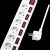 LPS250 Socket outlet, six sockets, 1.5 m, with 7 switches, white