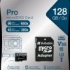 MicroSDXC card, 128 GB, with SD adapter, black, Verbatim 47044