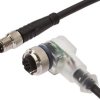 Złącze kablowe M12 żeńskie 3-stykowe kątowe M8 męskie 3-stykowe proste 3x0,34mm PUR IP67 0,3m LED VK030F62