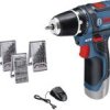 Wiertarko-wkrętarka akumulatorowa Bosch Professional GSR 12V-15 + GLI DeciLED 12 V 2 Ah, 4 Ah Li-Ion zaw. lampę akumulat