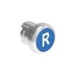 Metalowy przycisk fi22mm kryty samoczynny powrót z symbolem R Niebieski LPSB1176