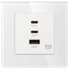 Ładowarka USB A + 2xC 65W GaN biała podtynkowa z ramką szklaną - TAWOIA Glass