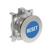 Metalowy przycisk płaski fi30mm kryty samoczynny powrót z symbolem RESET Niebieski LPFB1196