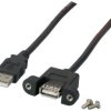 USB 2.0 cable for front panel mounting, USB plug type A to USB panel socket type A, 0.5 m, black, K5291SW.0,5V2