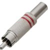 Wtyk RCA (chinch) metalowy srebrny czerwony na przewód