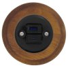Ładowarka USB A+C 20W okrągła czarna ceramiczna podtynkowa z ramką drewnianą ciemną - Ceramic Loft