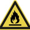 Warning sign, symbol: flames, Ø 100 mm, plastic, 027.01-9-100-W1