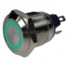 Przycisk wandal chwil.12mm nikiel, LED zielony 12V